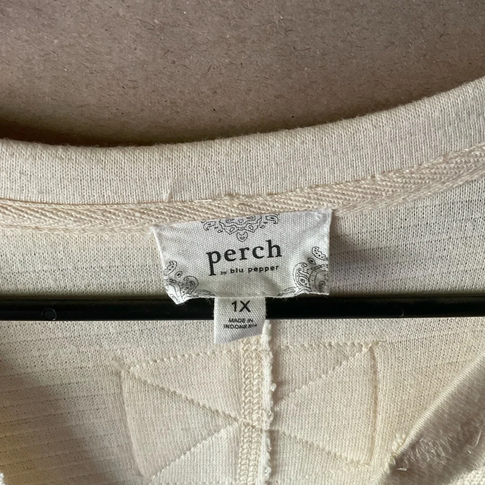 Perch by blu pepper top. Cream. Long sleeve. Size 1X